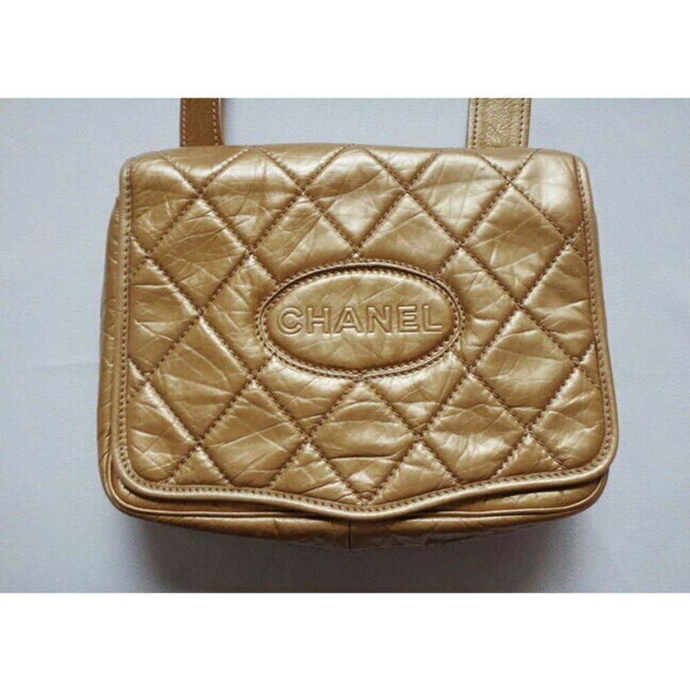 CHANEL Cross Shoulder Bag Leather Gold bsi